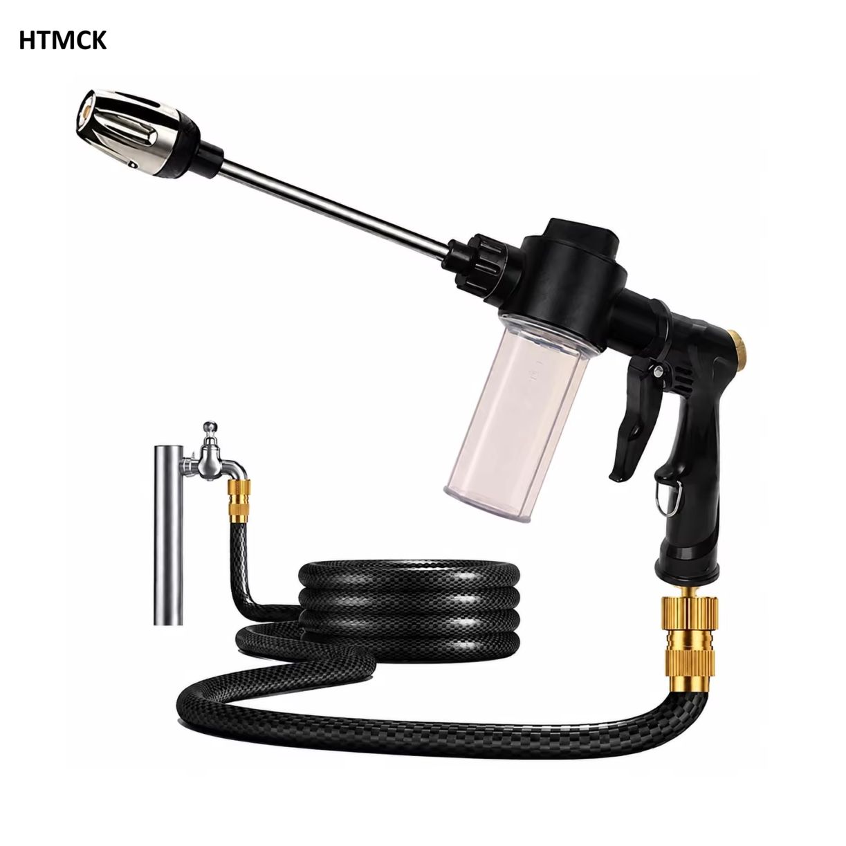 Pressure Washer Foam Gun - HTMCK 家庭用ガーデンウォーターガン ホースノズル ロングロッド 散水灌漑スプレーガン 高圧フォームケトル