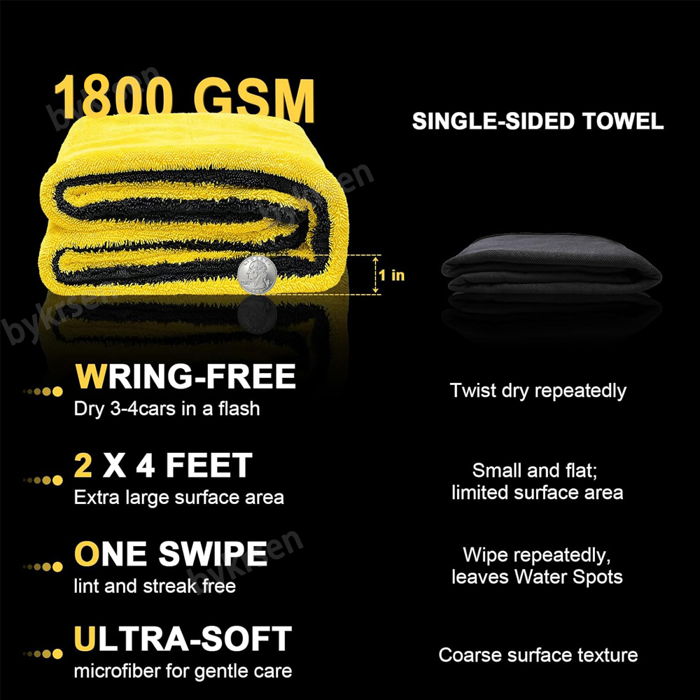 1800GSMの特大マイクロファイバー製洗車タオル。超吸収性 - Microfiber Towel Detailing のレビューと価格
